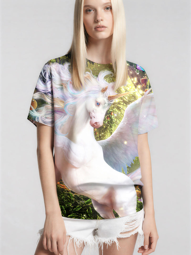 Unicorn 3D All Over Print T-Shirt for Men Women Fantasy Winged Horse Forest Magic Design