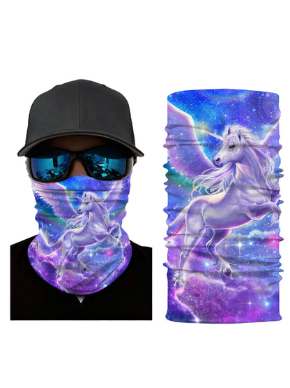 Neck Gaiter with 3D all over print featuring majestic winged unicorn in galaxy nebula, Aesthetic style, unisex, soft stretchy, UV protection