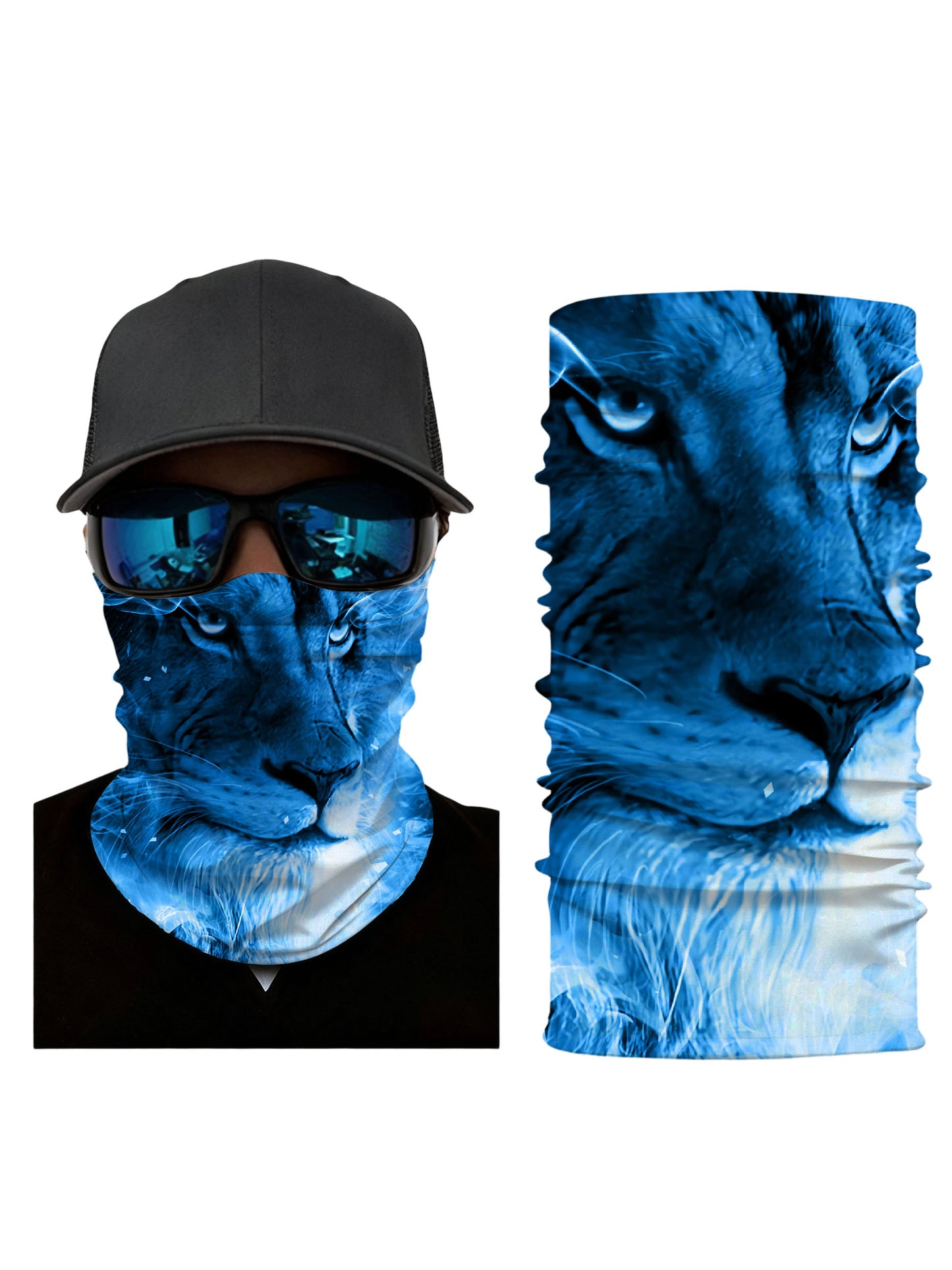 Blue Smoke Lion 3D All Over Print Neck Gaiter – Unisex Edgy Streetwear Tube Mask