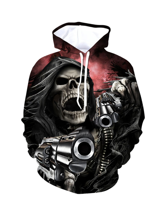 Gothic Skull & Guns Hoodie - Unisex Edgy Pullover
