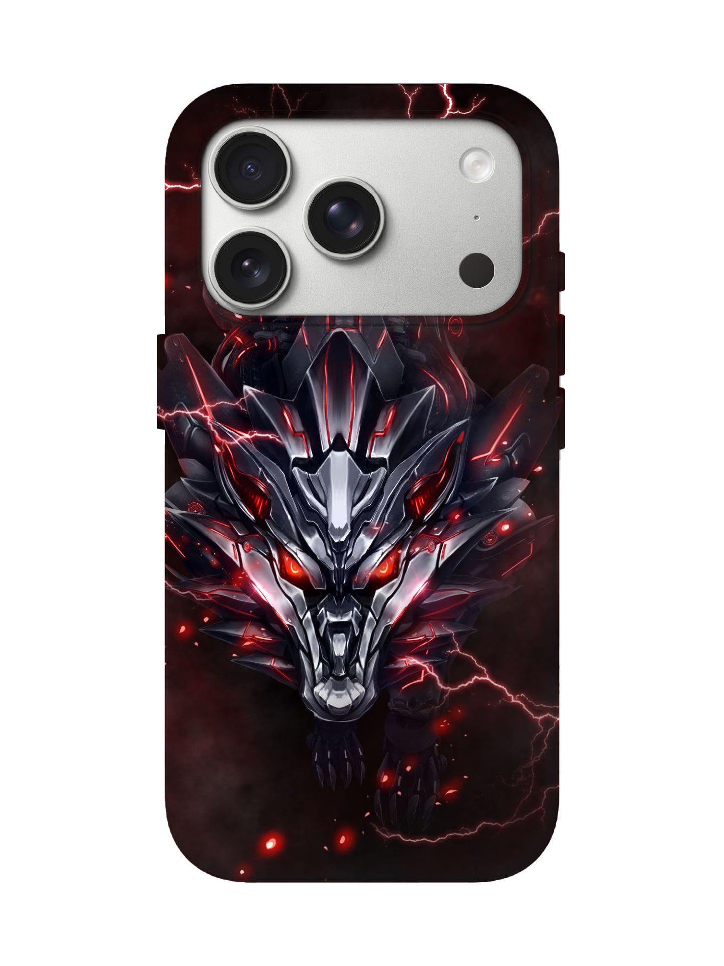 Cyberpunk Lightning Wolf Skull Edgy Tough Phone Case