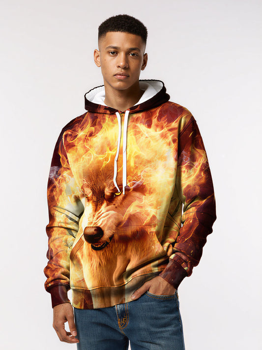Flaming Wolf 3D All Over Print Hoodie Unisex Streetwear Cotton Blend Soft Comfortable