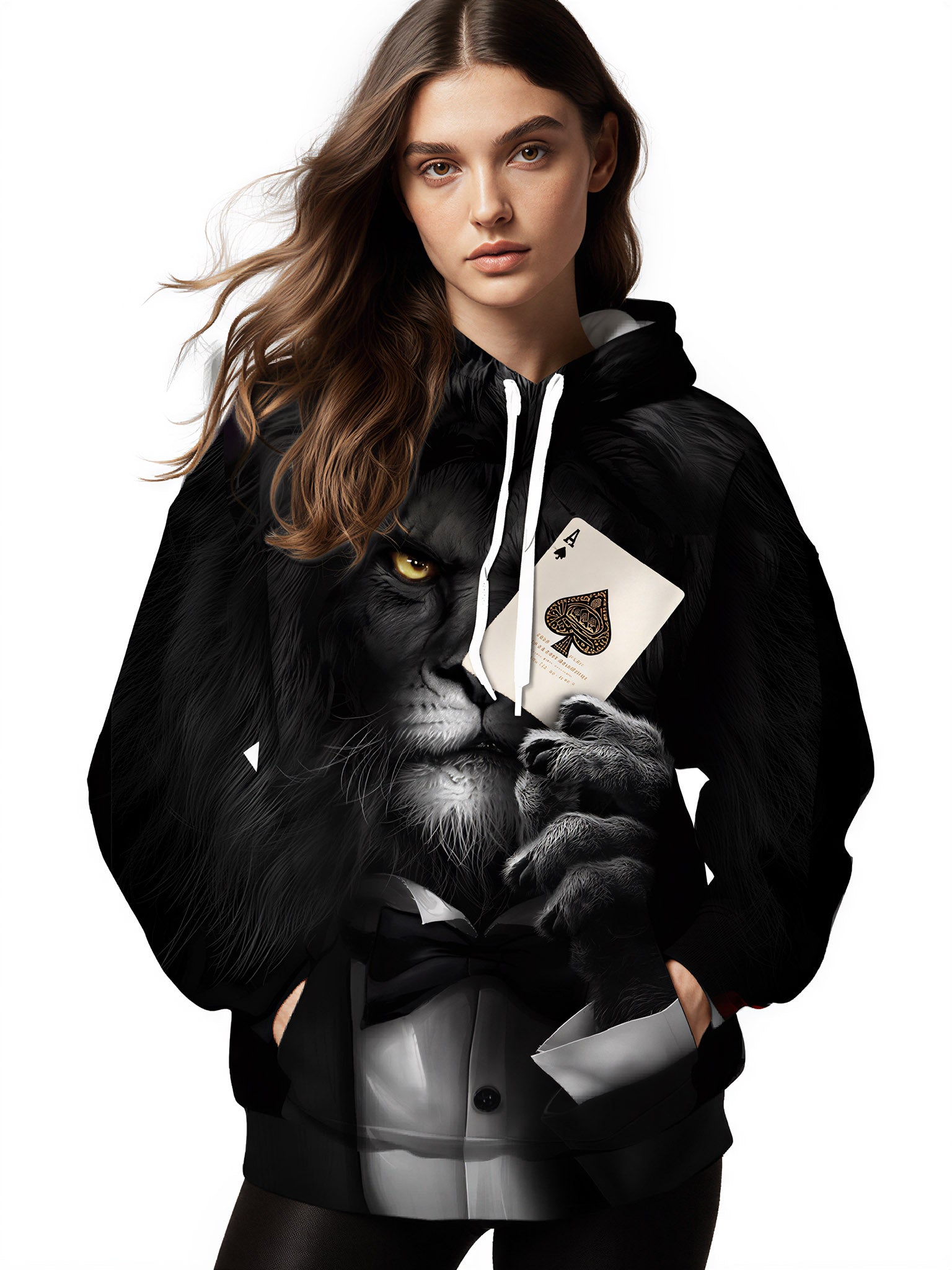 Lion in Tuxedo 3D All Over Print Hoodie for Men Women Ace of Spades Cool Streetwear