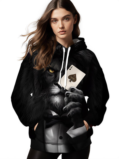 Lion in Tuxedo 3D All Over Print Hoodie for Men Women Ace of Spades Cool Streetwear