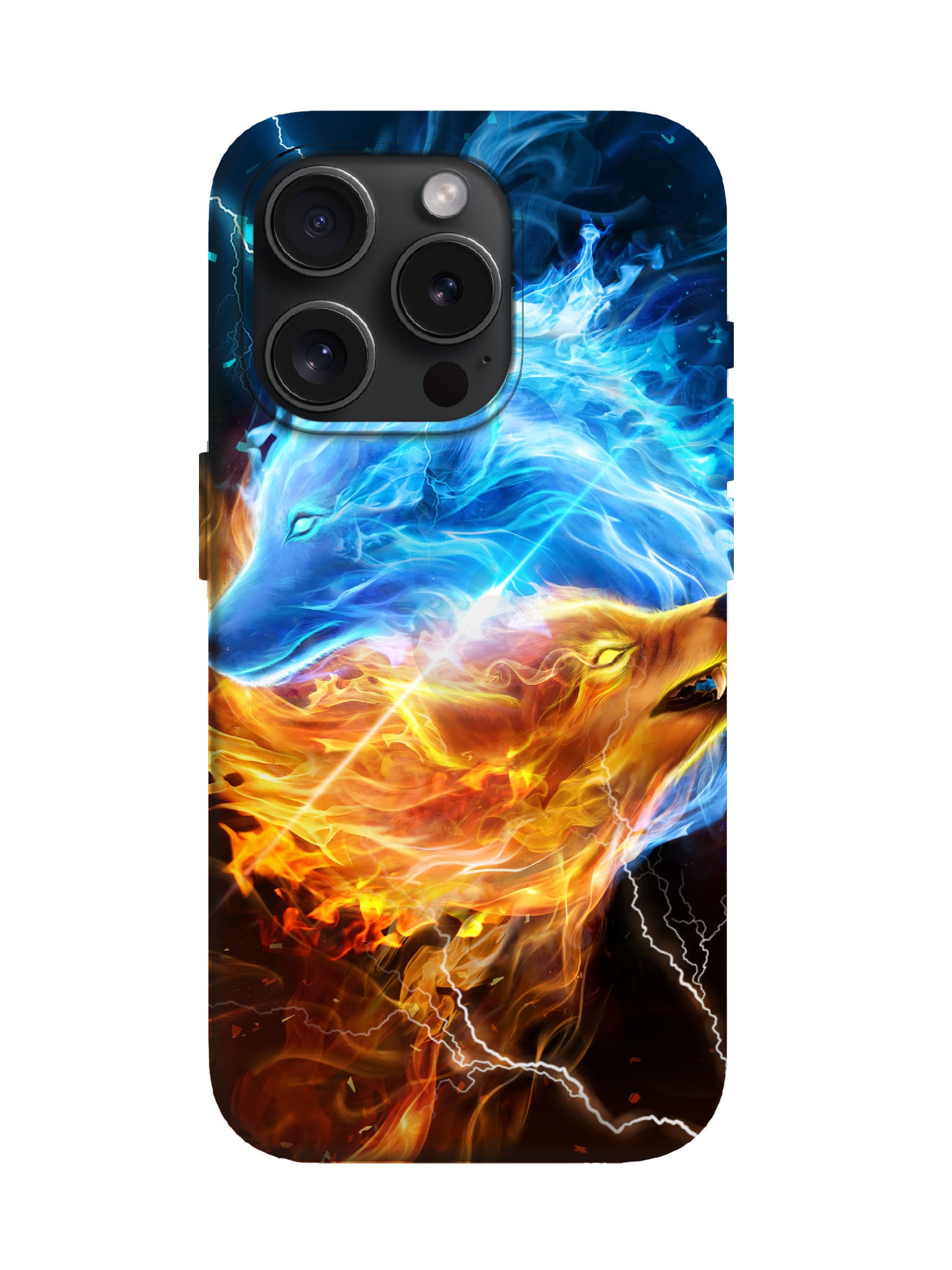 Dual Wolf Flame Lightning Edgy Tough Phone Case