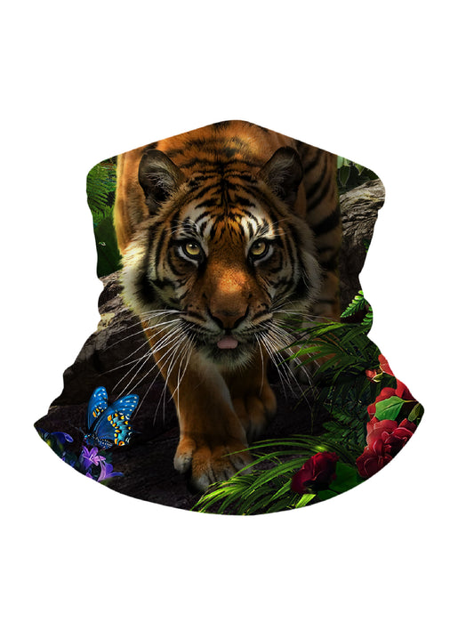Jungle Tiger & Butterfly 3D Print Neck Gaiter – Unisex Nature Aesthetic Face Mask