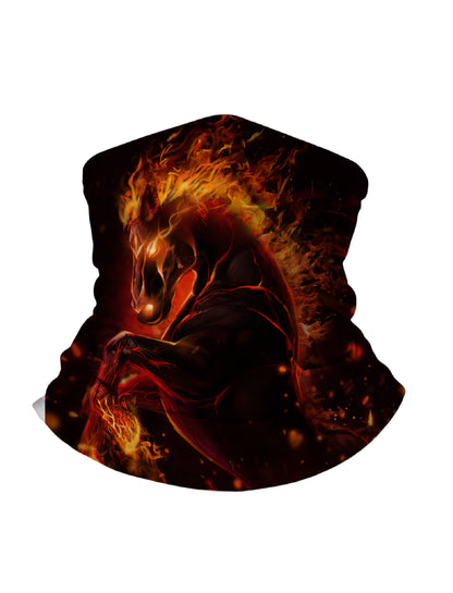 3D Fiery Horse Tube Mask – Unisex Streetwear Neck Gaiter, Breathable for Outdoor Sports