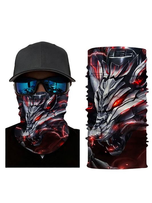 Balaclava with 3D all over print cyber wolf head in electric red lightning, E-Girl E-Boy streetwear unisex, breathable fabric and windproof for gaming or outdoor use