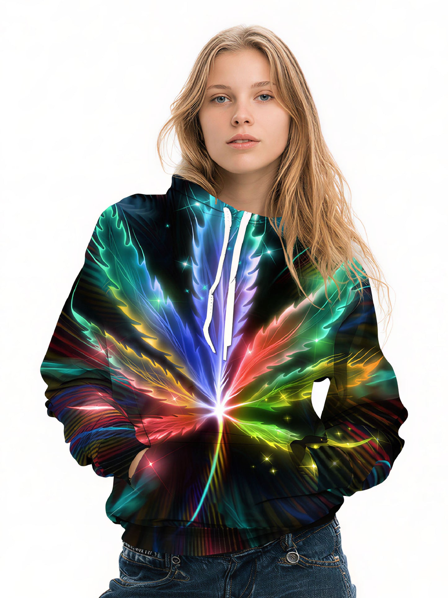 Rainbow Burst Cannabis Leaf 3D Hoodie Unisex Psychedelic Streetwear