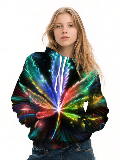 Rainbow Burst Cannabis Leaf 3D Hoodie Unisex Psychedelic Streetwear