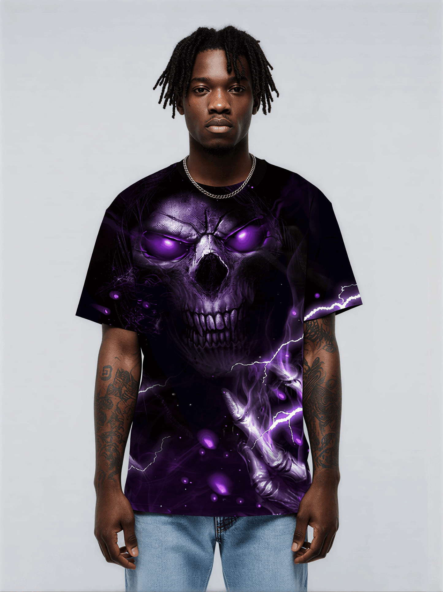 Men Women 3D All Over Print Skull Lightning T-Shirt Gothic Streetwear Graphic Sweatshirt