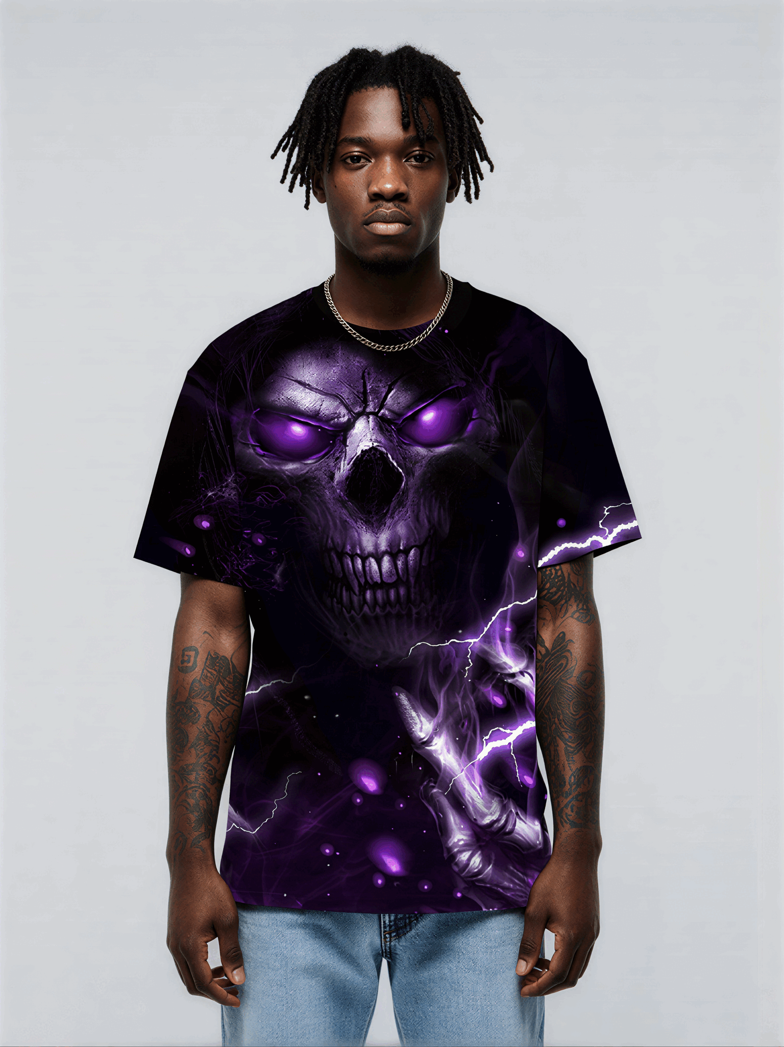 Men Women 3D All Over Print Skull Lightning T-Shirt Gothic Streetwear Graphic Sweatshirt