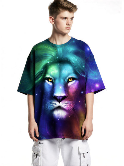 3D All Over Print Lion Galaxy T-Shirt for Men Women Psychedelic Space Style