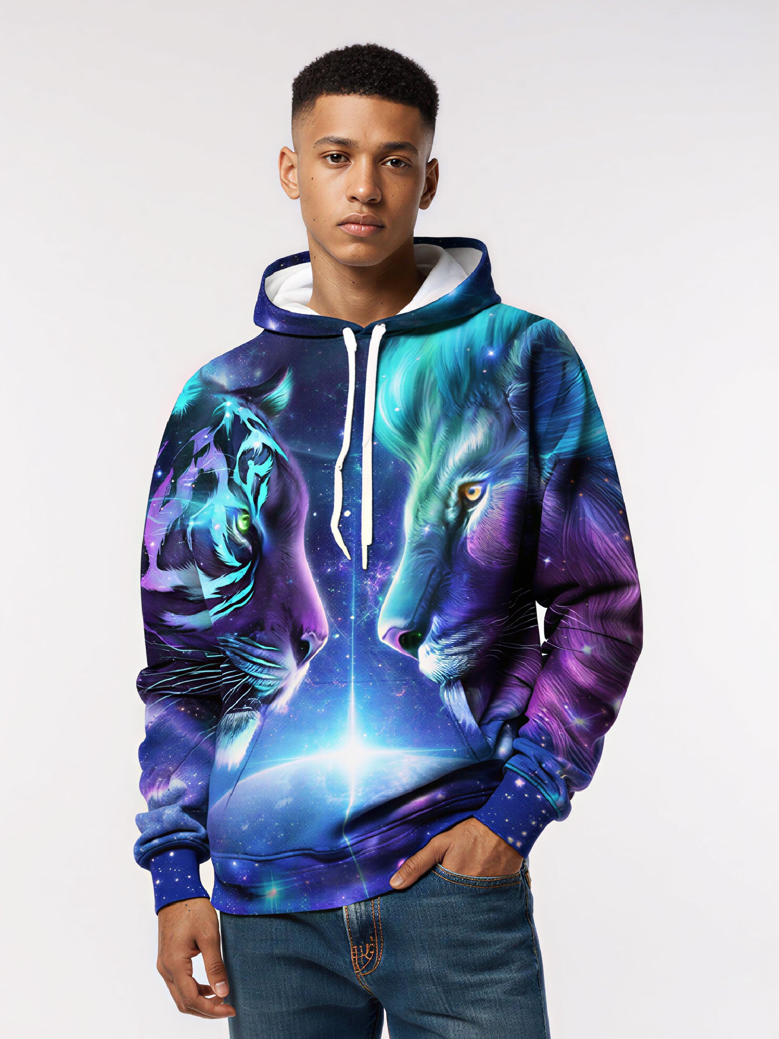Unisex 3D All Over Print Hoodie Galaxy Tiger Lion Cosmic Aesthetic Pullover Soft Comfortable