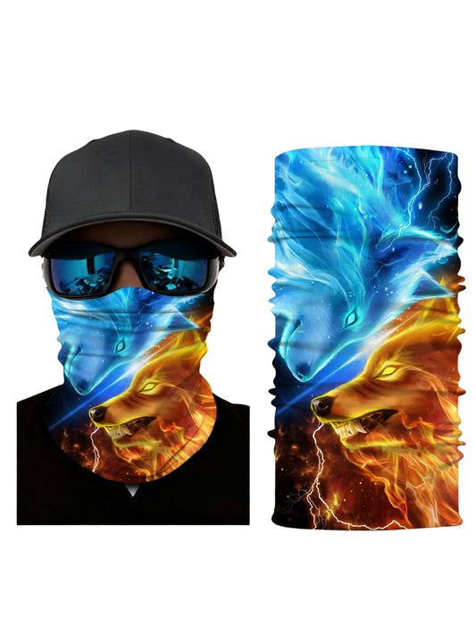 Dual Ice-Fire Wolf 3D Print Face Gaiter – Unisex Streetwear Mask