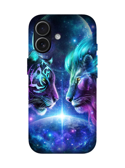 Cosmic Tiger and Lion Face-Off Cyberpunk Protective Phone Case