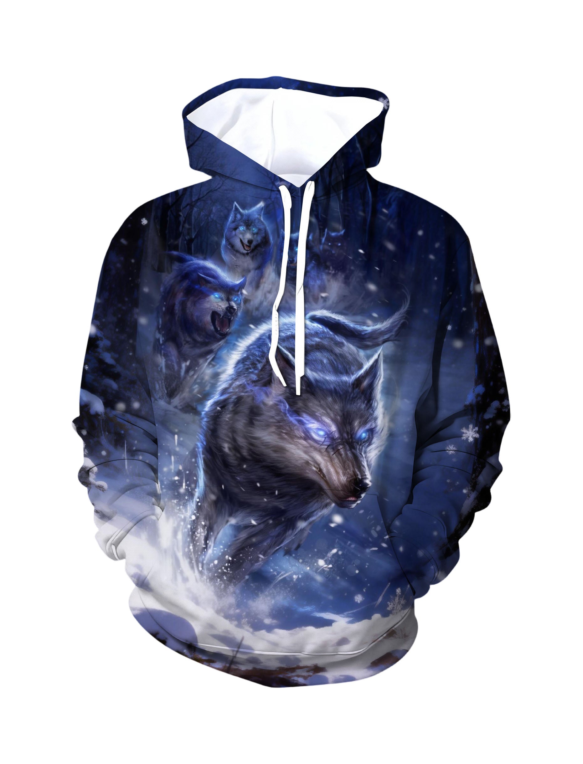 Unisex 3D All Over Print Hoodie Glowing Wolves Snowy Forest Aesthetic Streetwear Cotton Blend