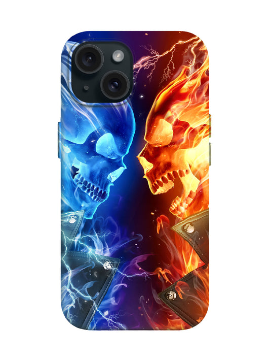Dual Skull Flame and Lightning Edgy Tough Phone Case