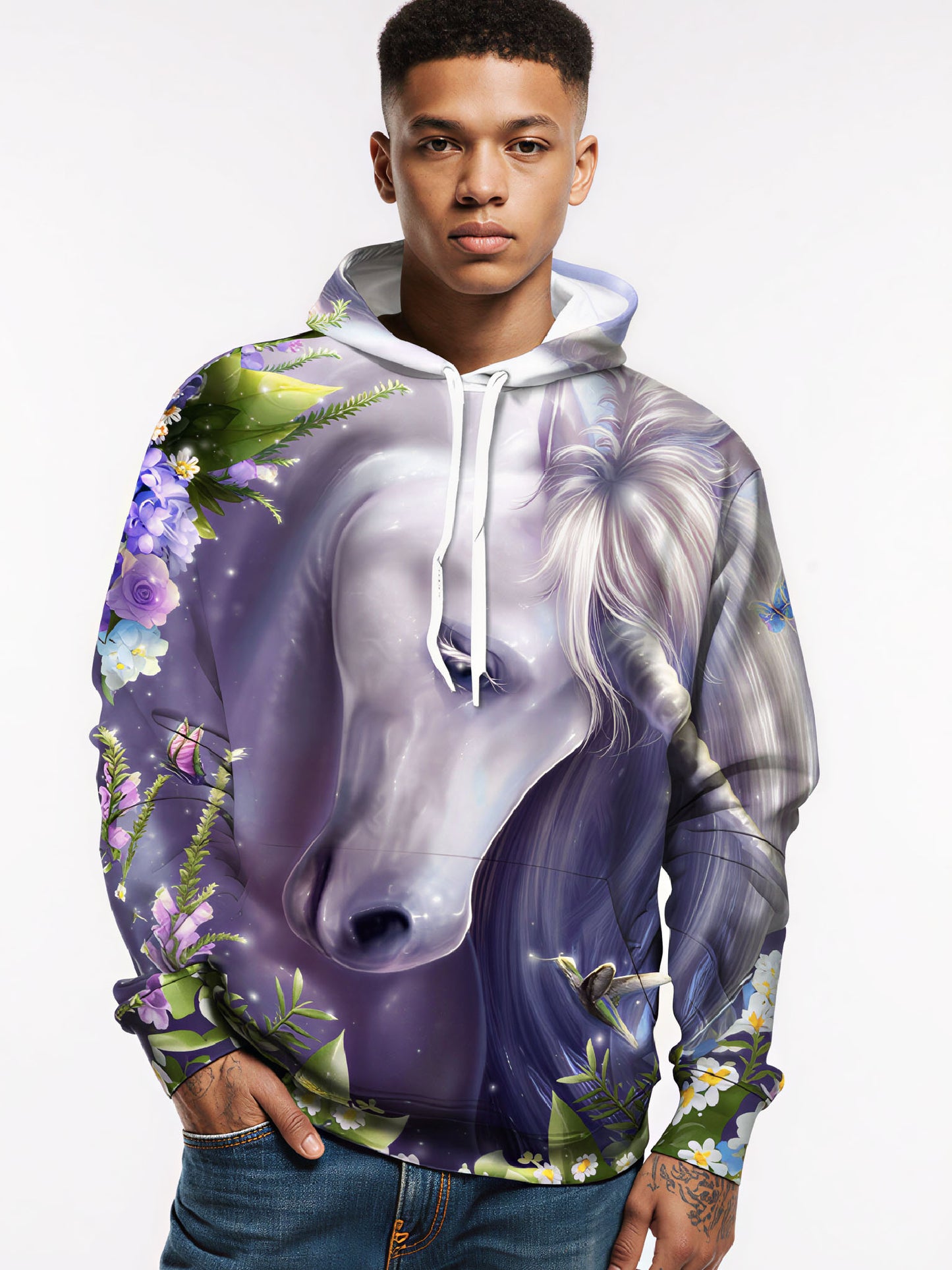 Unicorn 3D All Over Print Hoodie for Women Men Soft Comfortable Loose Fit Fantasy Floral Design