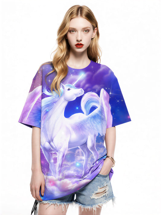 Unicorn 3D All Over Print T-Shirt for Men Women, Fantasy Galaxy Clouds Design