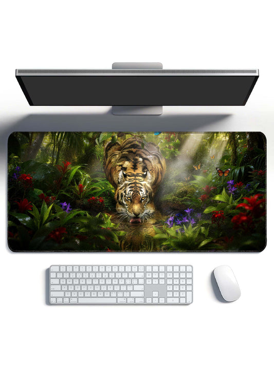Tiger Drinking From Stream In Tropical Rainforest Extended Desk Mat