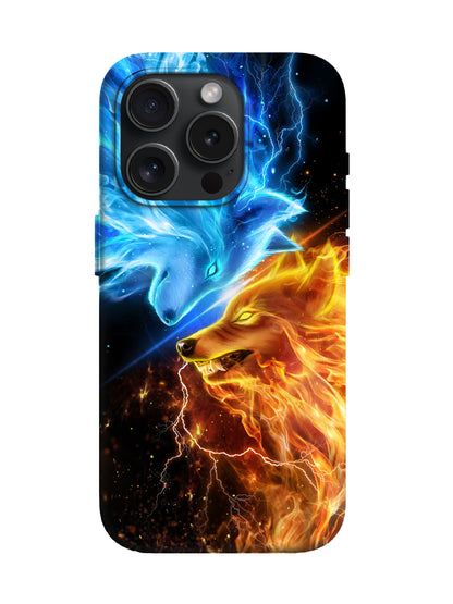 Dual Wolf Flame and Lightning Edgy Tough Phone Case