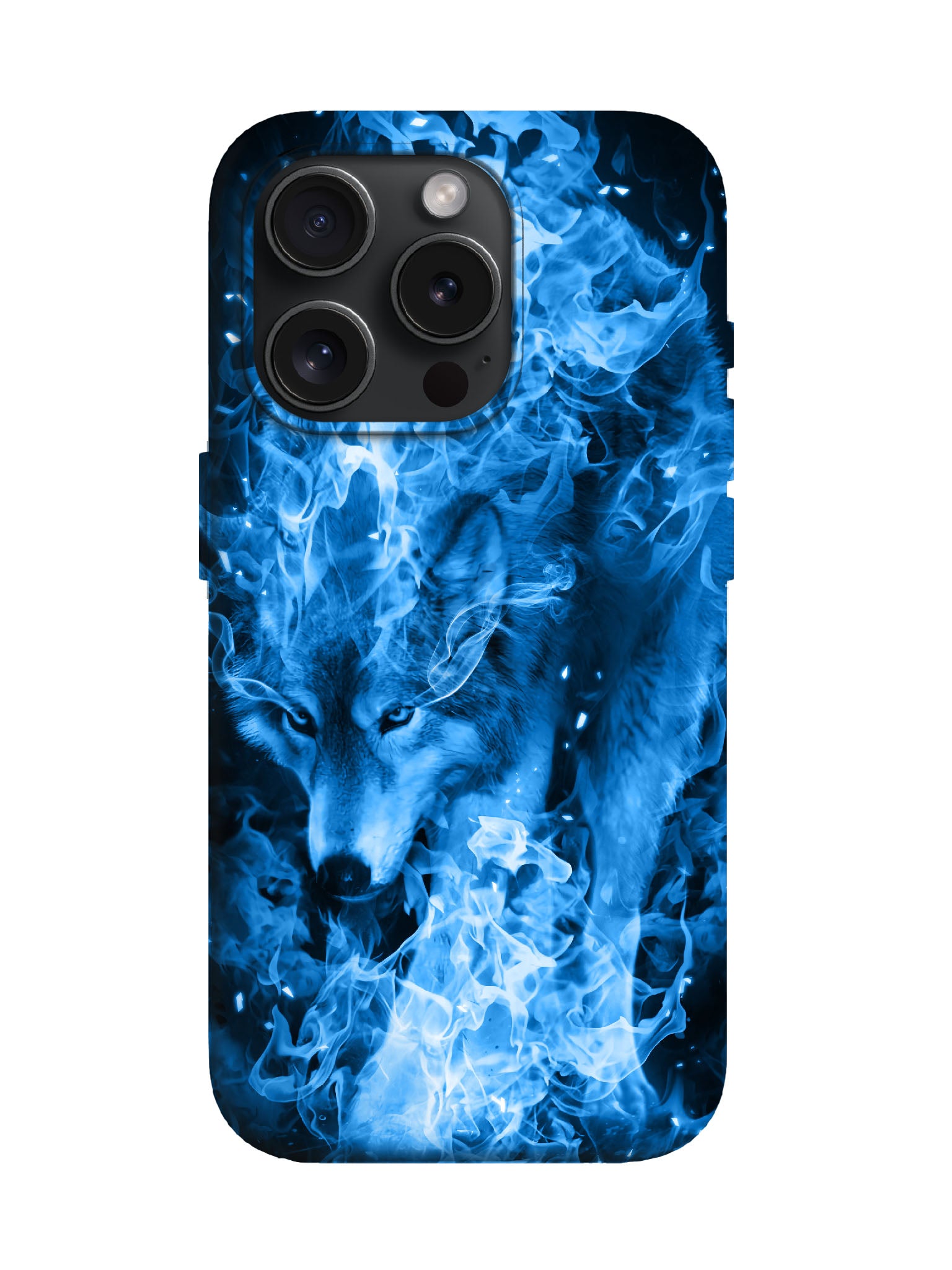 Blue Flame Wolf Edgy Cyberpunk Tough Phone Case