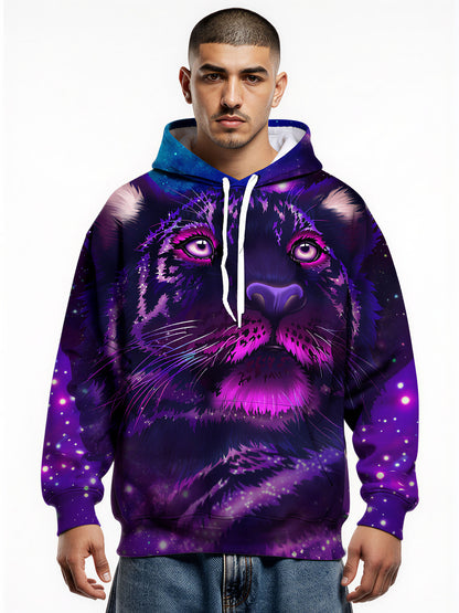 Galaxy Tiger 3D All Over Print Hoodie for Men Women, Cosmic Cat Art Pullover Sweatshirt