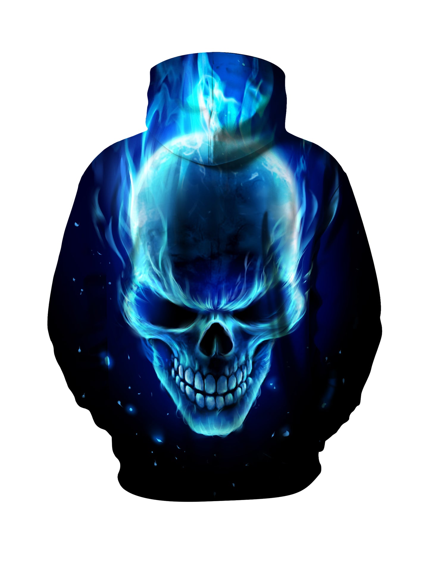 3D All Over Print Blue Fire Skull Hoodie for Men Women Streetwear Graphic Pullover