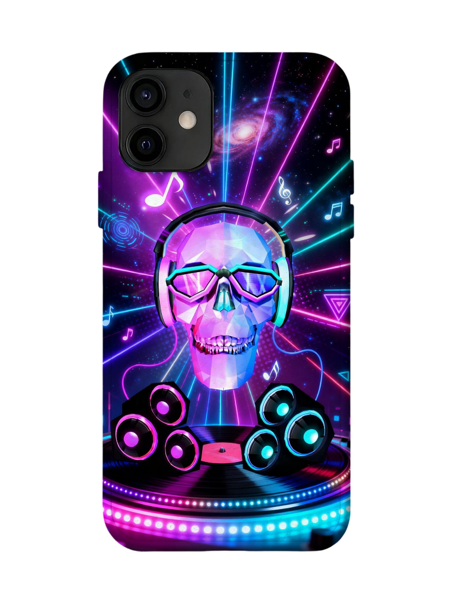 Neon Skull with Headphones Cyberpunk Statement Phone Case