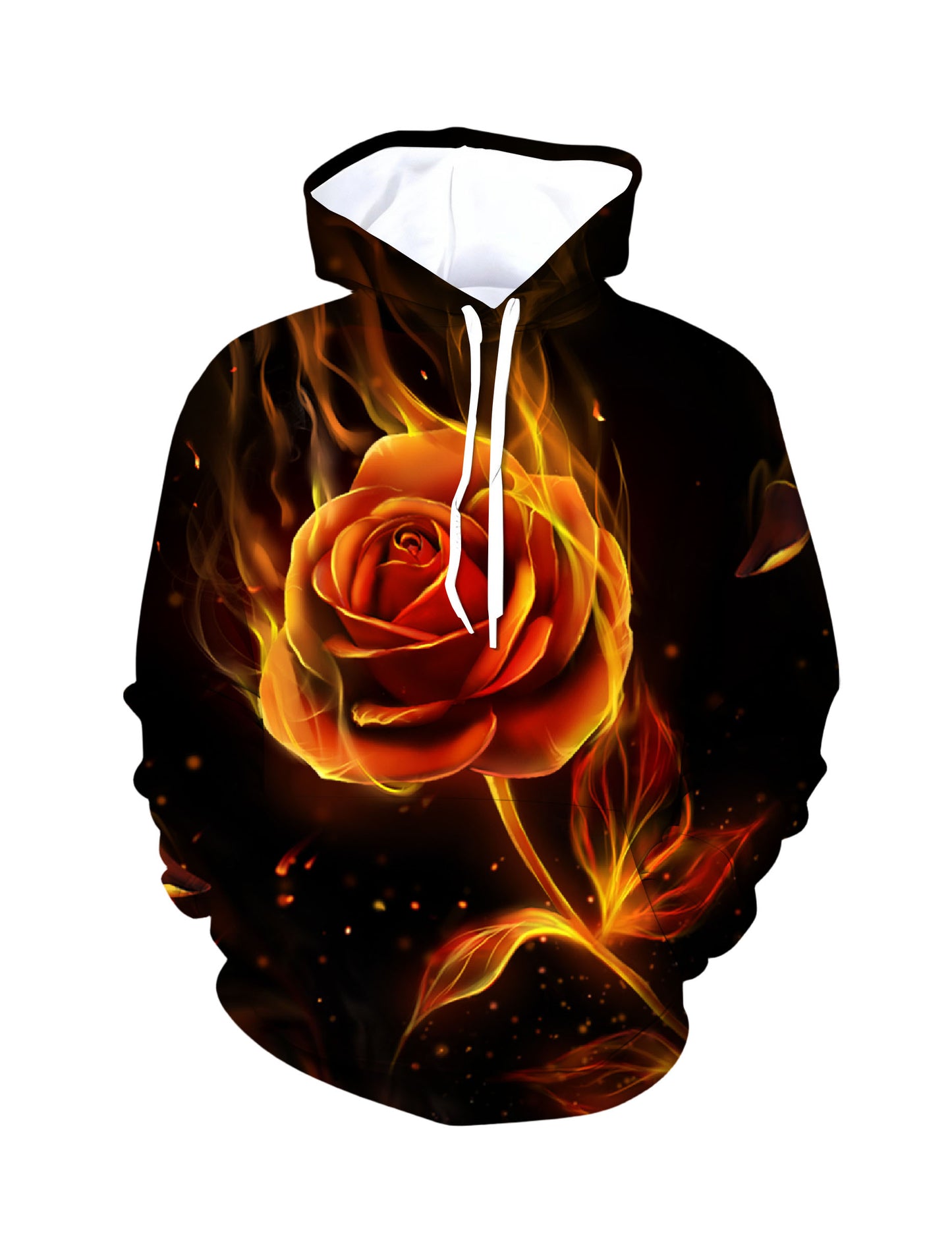 Flaming Rose 3D All Over Print Hoodie for Men Women, Fire Flower Graphic Pullover Sweatshirt
