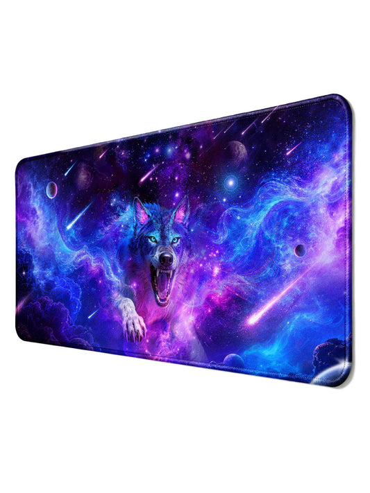 Roaring Cosmic Wolf With Planets & Nebula Desk Mat