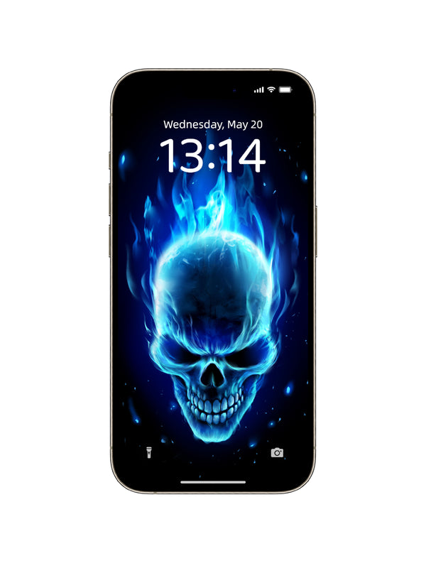 Blue Flame Skull Profile Phone Wallpaper