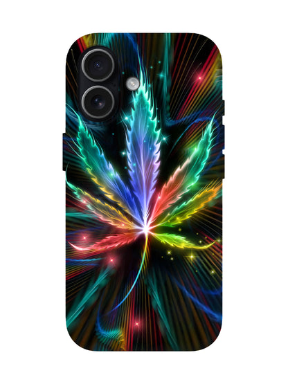 Neon Cannabis Leaf Edgy Cyberpunk Protective Phone Case