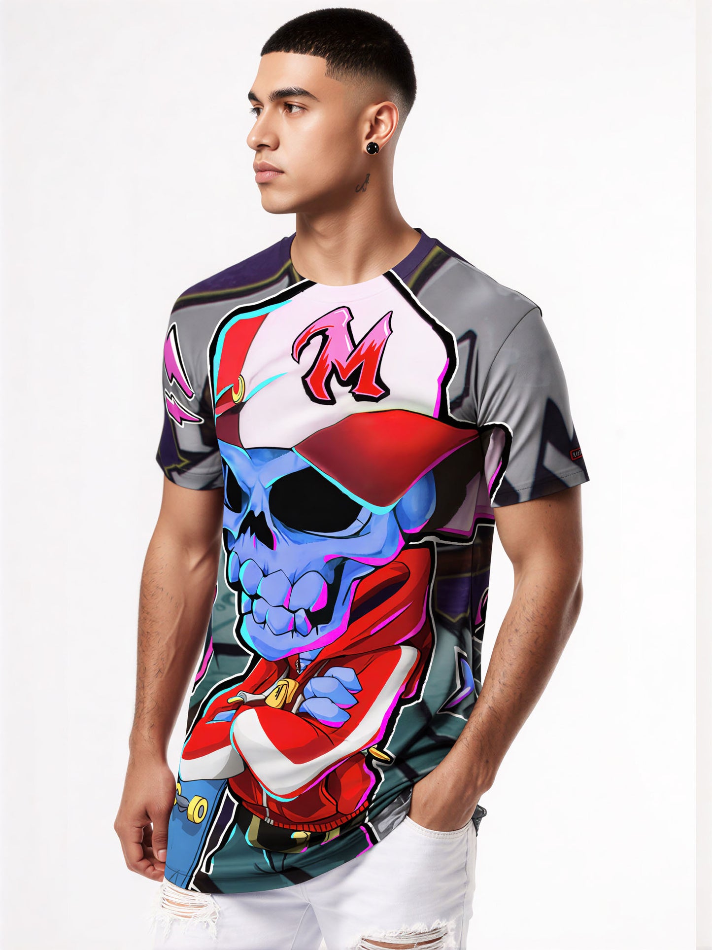 3D All Over Print Skull T-Shirt for Men Women, Streetwear Style with Neon Graphic Design