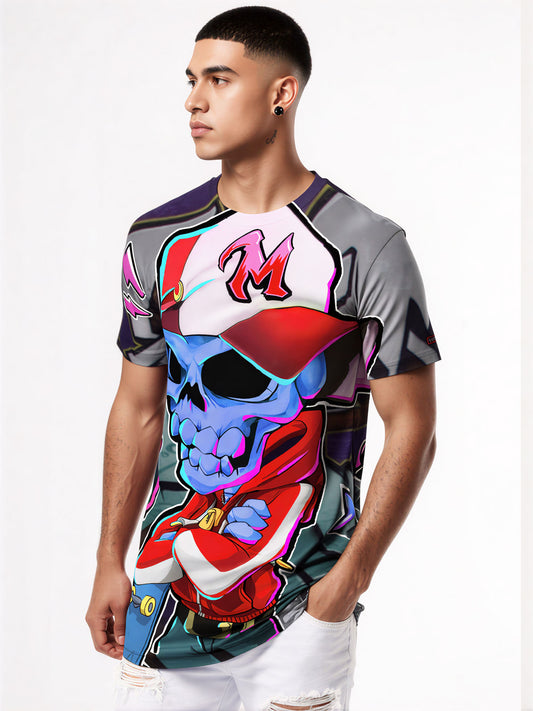 3D All Over Print Skull T-Shirt for Men Women, Streetwear Style with Neon Graphic Design