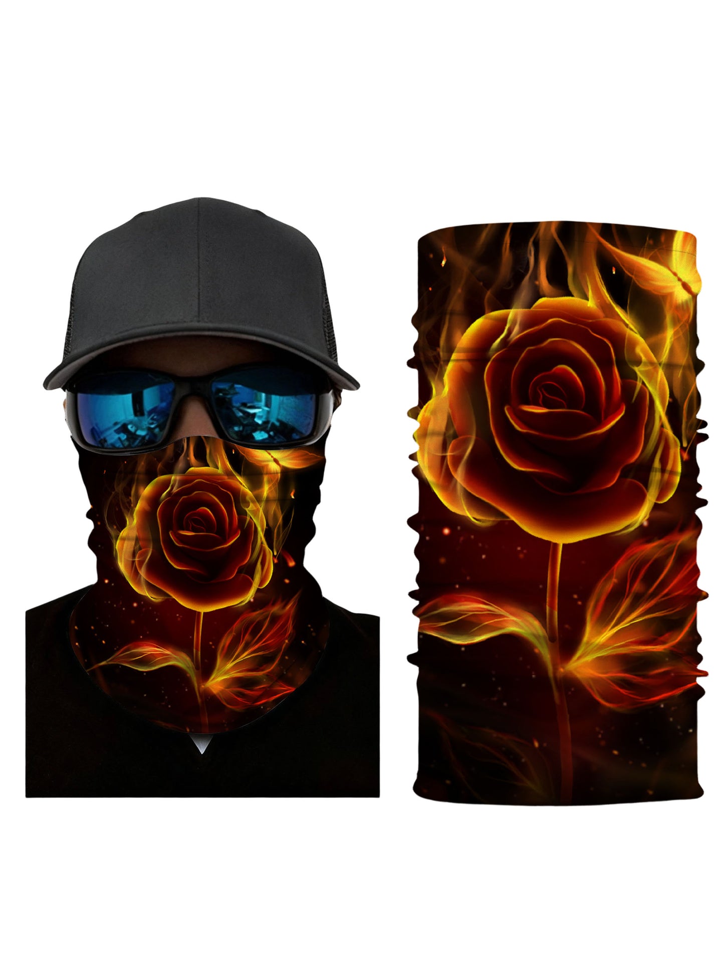 3D Flaming Rose Print Neck Gaiter – Unisex Aesthetic Face Cover, UV & Windproof for Outdoor Use