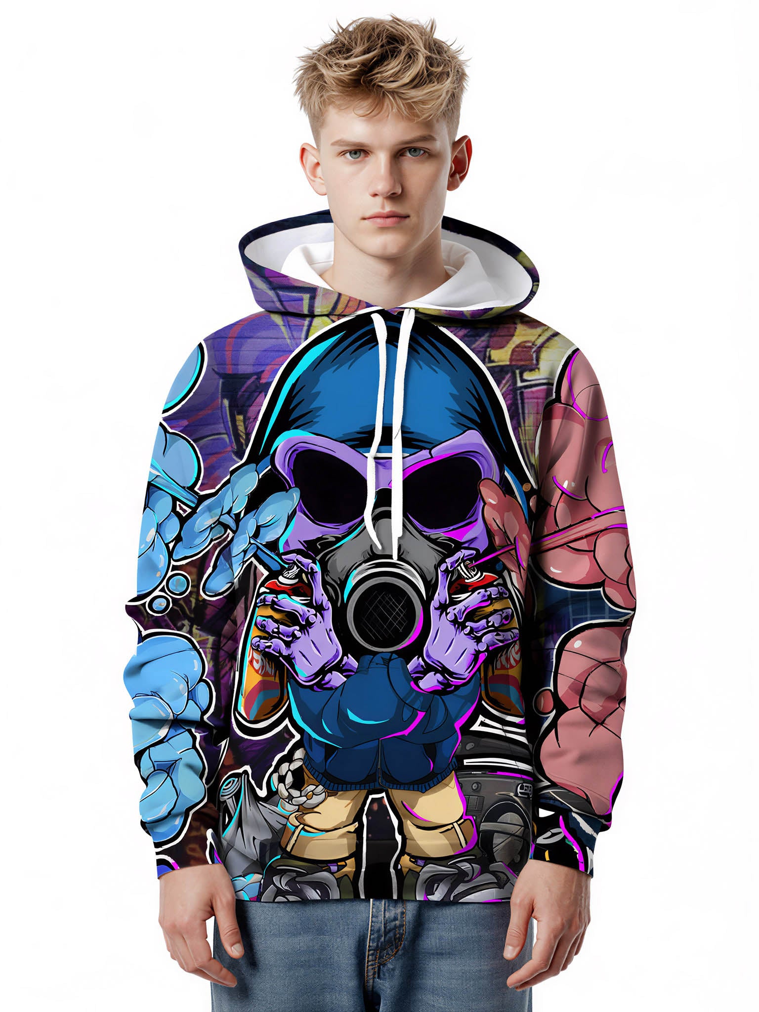 3D All Over Print Hoodie Men Women Graffiti Skull Gas Mask Streetwear Fashion Pullover