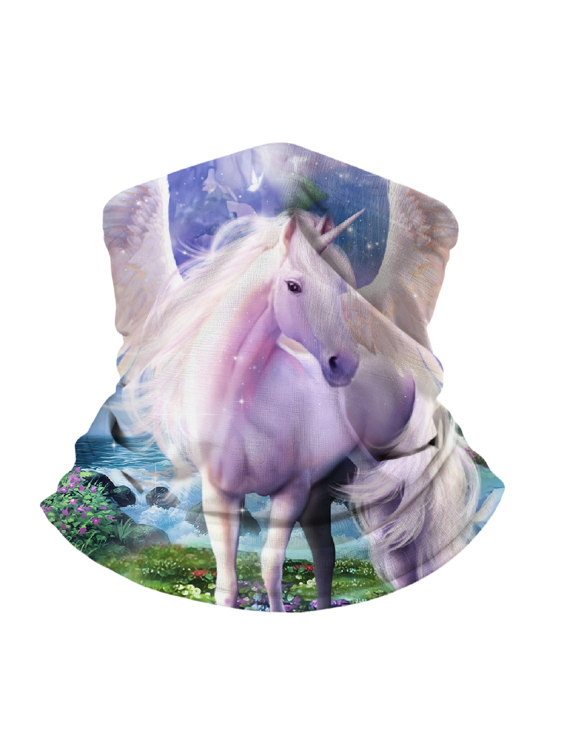Unisex Neck Gaiter with 3D all over print featuring ethereal unicorn in galaxy nebula landscape, Aesthetic style, soft stretchy and breathable fabric for daily wear
