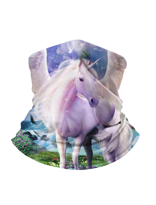Unisex Neck Gaiter with 3D all over print featuring ethereal unicorn in galaxy nebula landscape, Aesthetic style, soft stretchy and breathable fabric for daily wear