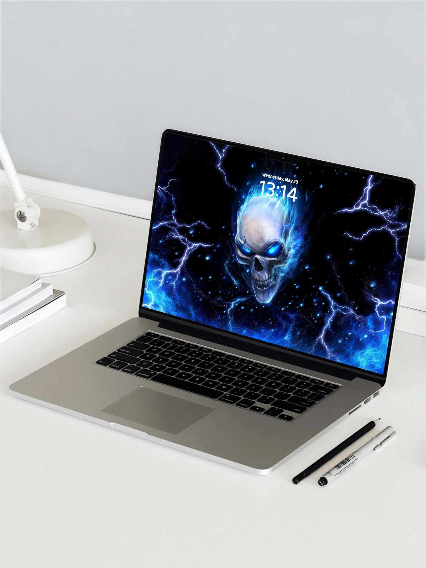 Side Face Blue Flame Skull Digital Wallpaper