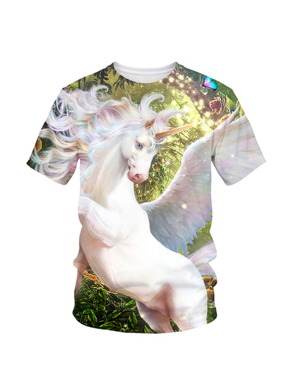 Unicorn 3D All Over Print T-Shirt for Men Women Fantasy Winged Horse Forest Magic Design