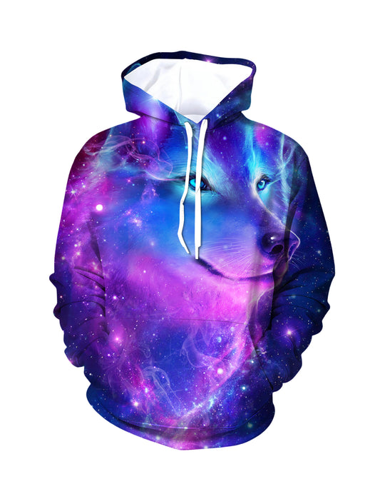alaxy Wolf 3D Print Hoodie | Oversized Space Graphic Pullover