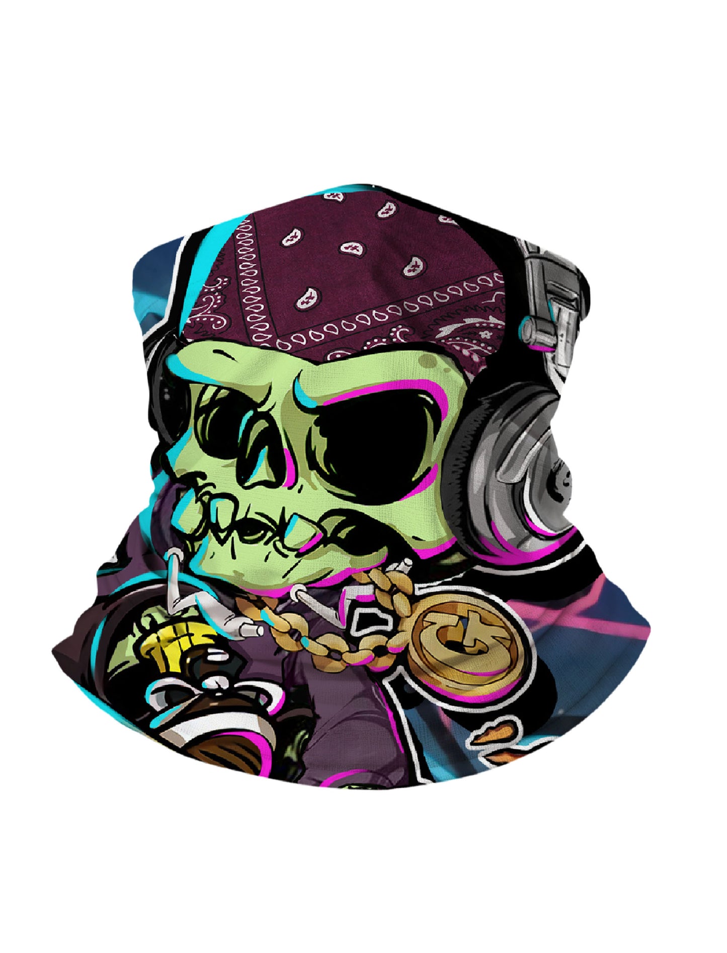 Streetwear graffiti skull 3D all over print tube face mask for men women, soft stretchy breathable fabric with UV protection and windproof design