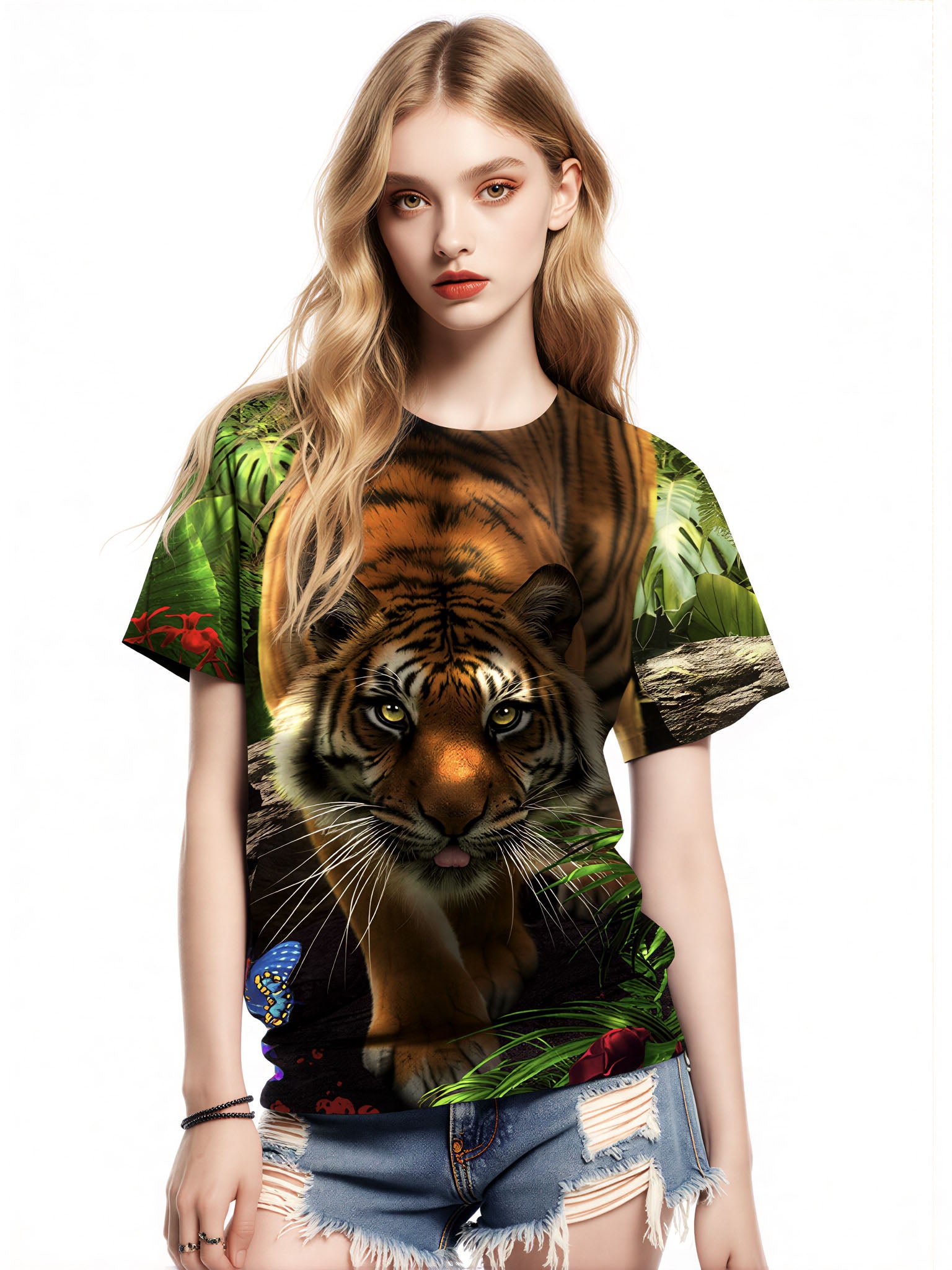 Tiger Jungle 3D All Over Print T-Shirt for Men Women, Wild Animal Graphic Pullover Sweatshirt