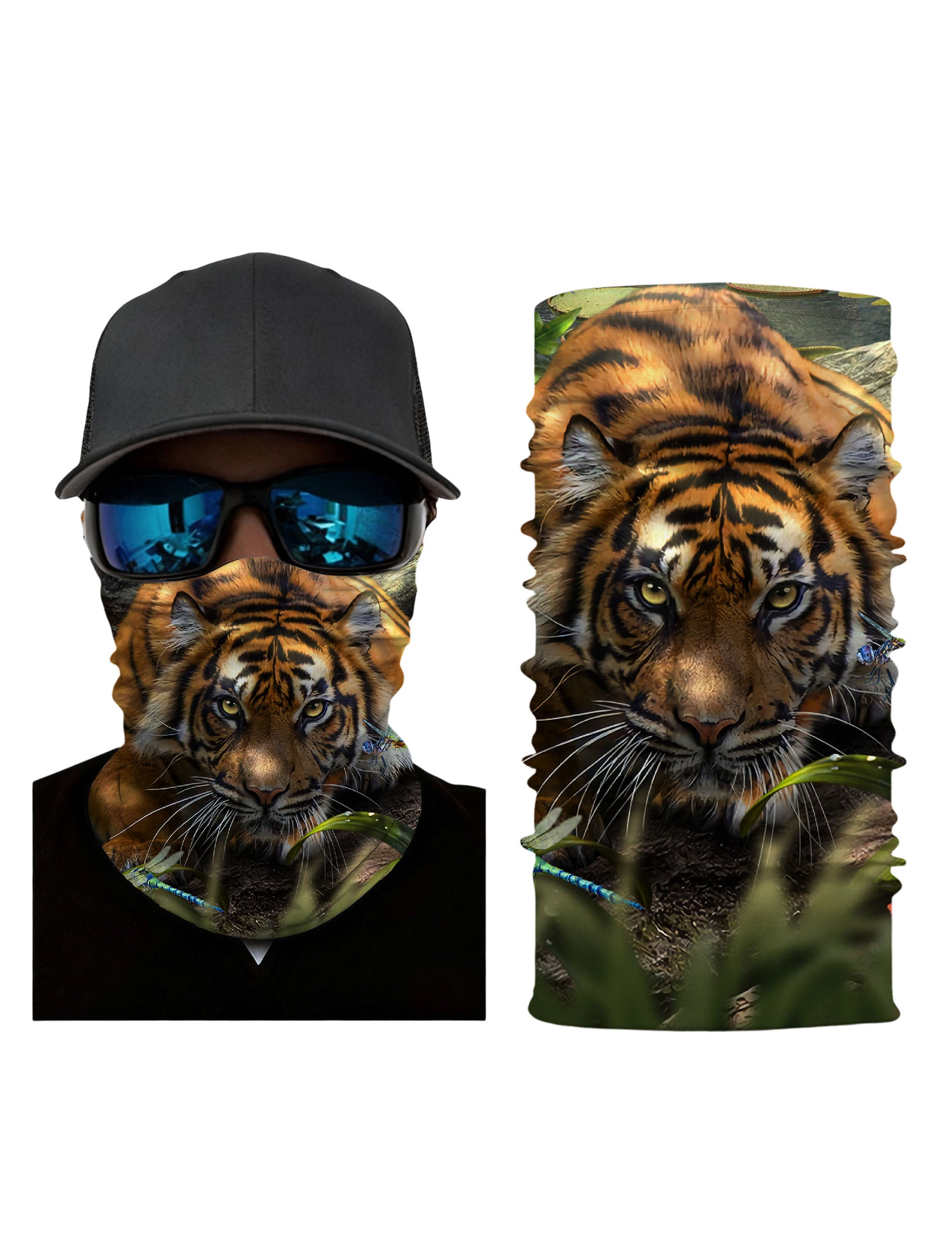 Unisex 3D Tiger Face & Tropical Flowers Neck Gaiter – Nature Aesthetic, Breathable for Outdoor Wear