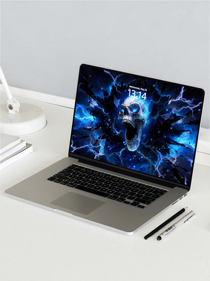 Roaring Blue Flame Skull Digital Wallpaper