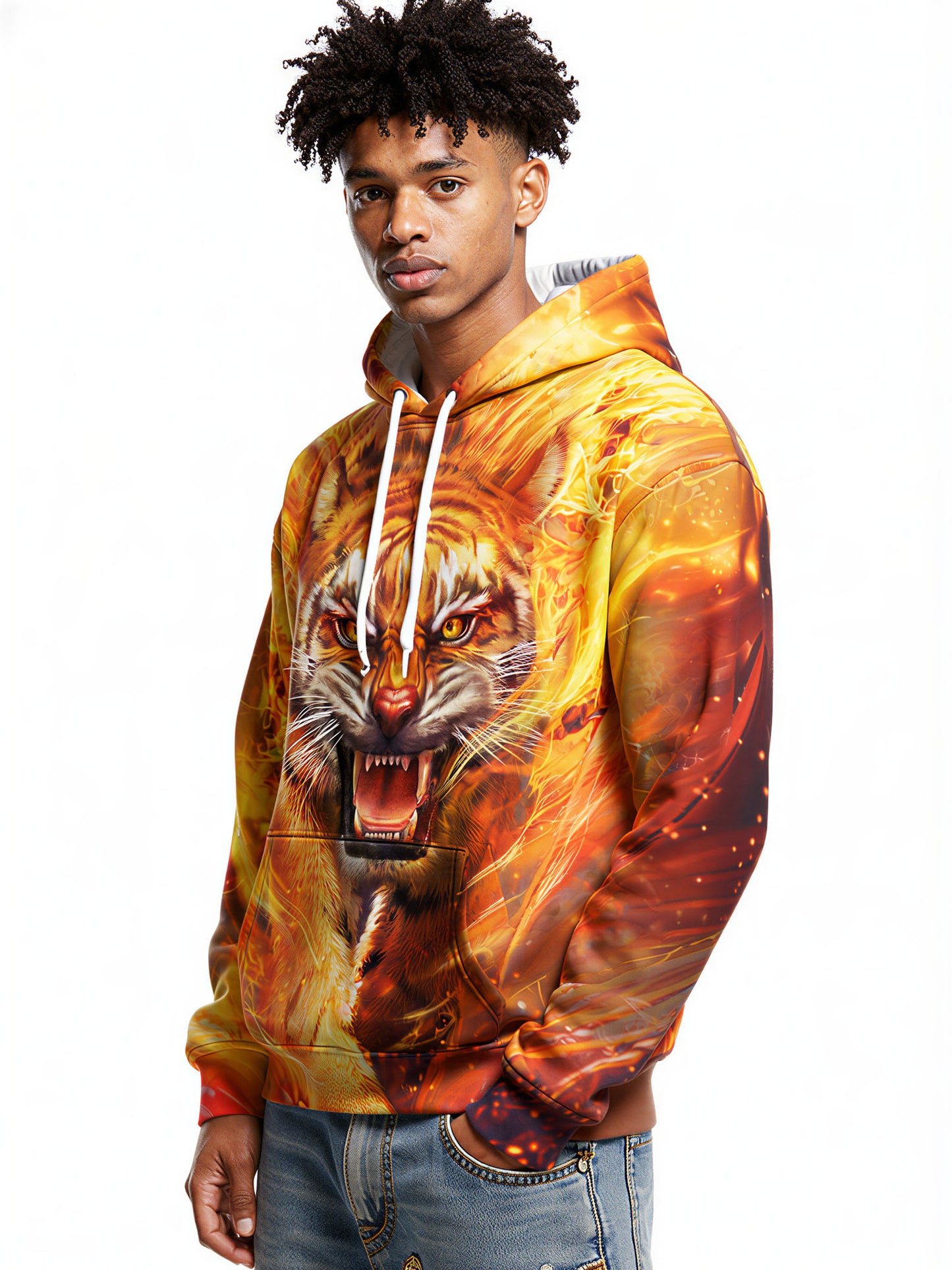 3D All Over Print Fire Tiger Hoodie Sweatshirt Graphic Pullover For Men Women