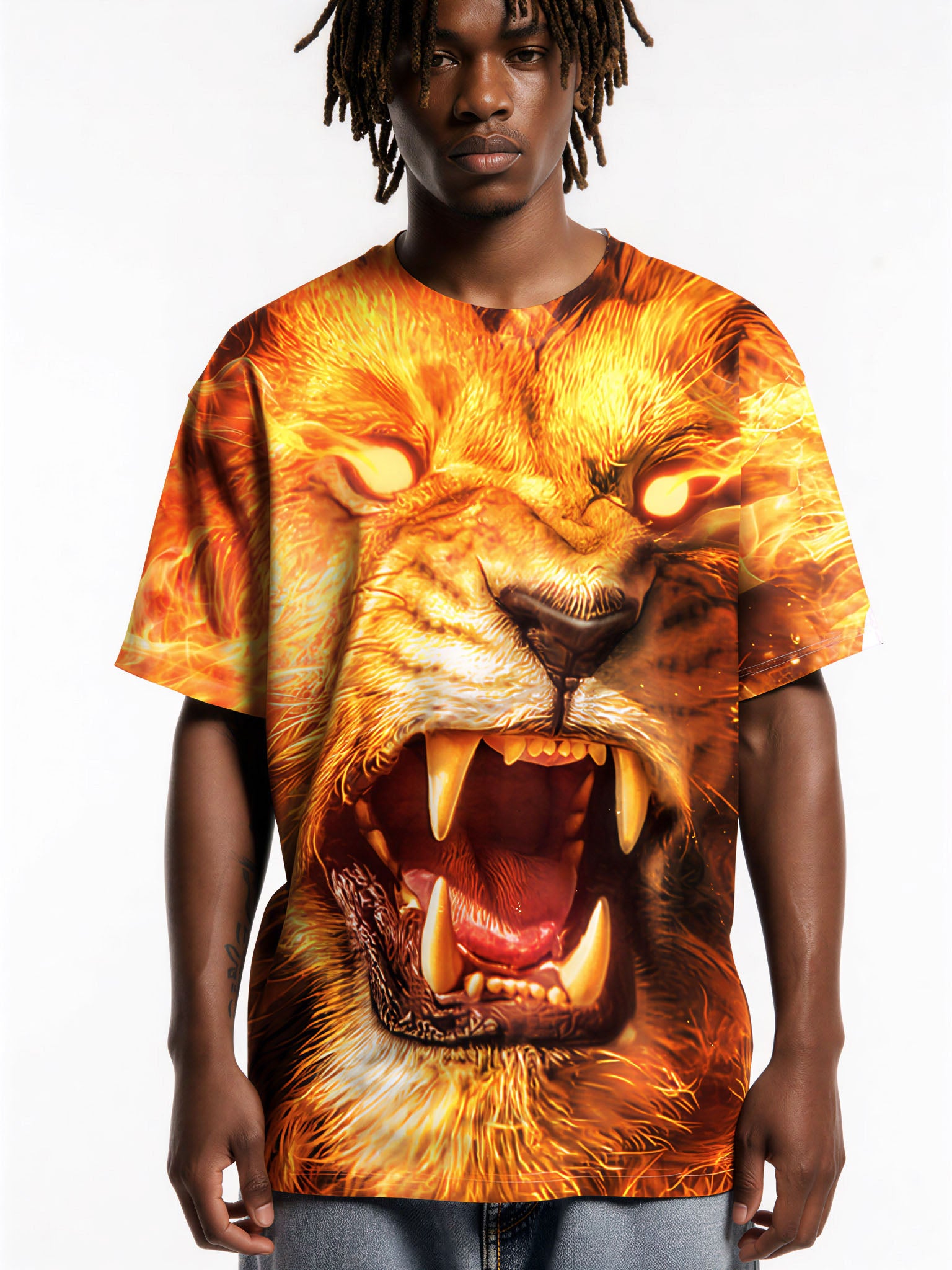 3D All Over Print Lion Roar T-Shirt for Men Women Fiery Animal Graphic Streetwear