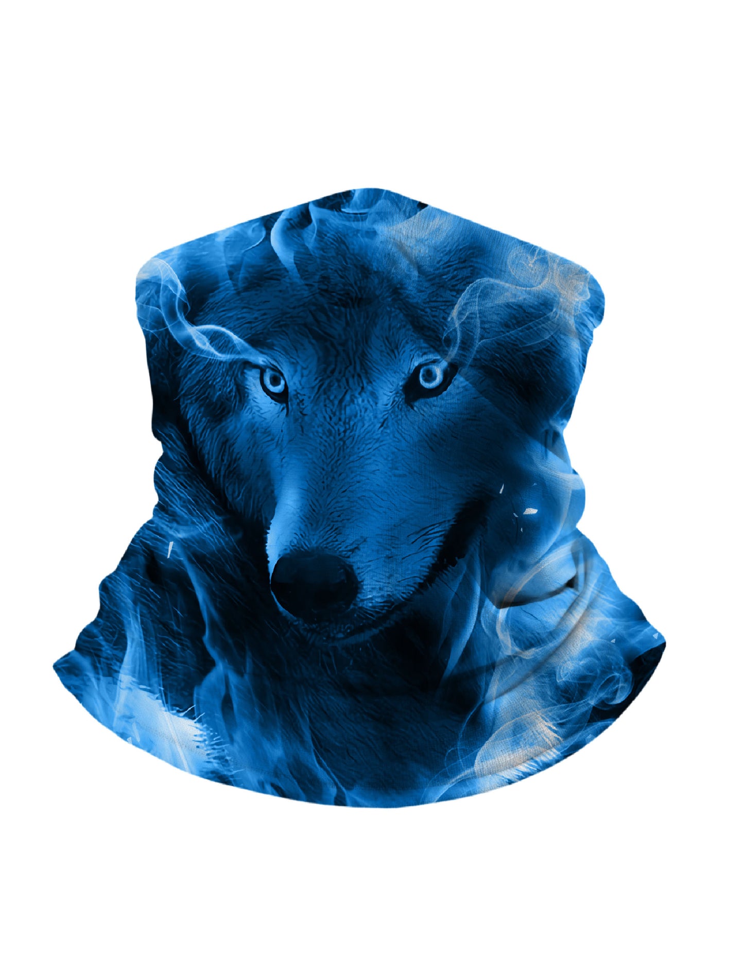 Tube Face Mask with 3D all over print featuring mystical blue wolf and smoke effect, Aesthetic streetwear unisex design, breathable fabric and windproof for outdoor use